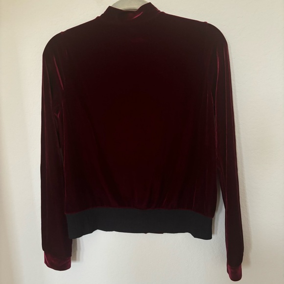 Burgundy Velvet Velour Bomber Jacket Size M - Picture 7 of 8
